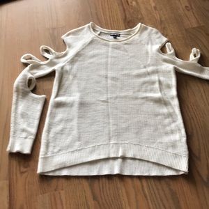 Express woven sweater with cold shoulder sleeves